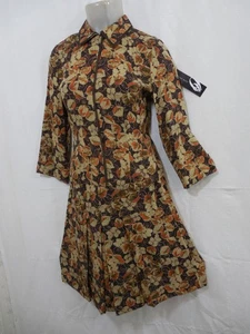 Abito donna Nine West 100% seta 2 pezzi pieghe 4 marrone arancione floreale festa sera - Foto 1 di 12