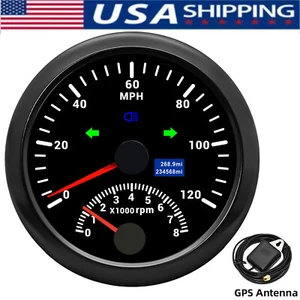 85mm Black GPS Speedometer 0-120mph With Tachometer 8000rpm Gauge For Boat Car  - Picture 1 of 14