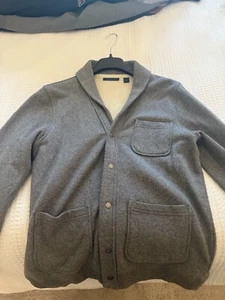 PERRY ELLIS SWEATER CARDIGAN MENS L LONG SLEEVE BUTTON SNAP COTTON GRAY POCKET - Picture 1 of 3