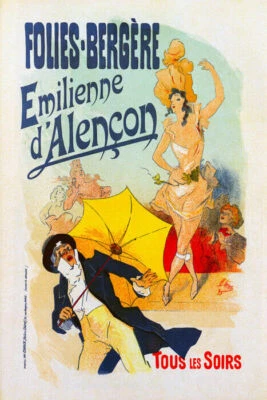 DANCER EMILIENNE D'ALENCON ACTRESS FOLIES BERGERE FRENCH VINTAGE POSTER REPRO - Image 1 of 3