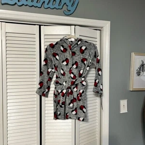 Tommy Hilfiger Fleece Red Logo Hearts Robe With Hood and Belt SZ SM (6/7) NWT. - Picture 1 of 9