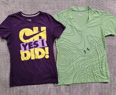 Under Armour HeatGear Womens Large Shirt Nike Slim Fit Oh Yes I Did Purple - Image 1 of 4