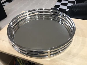 Chrome and Mirrored Glass Round Serving Tray 15" Diameter Adarsh Imports India - Picture 1 of 8