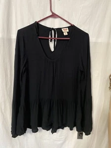 Mossimo Supply Co. Women's Size XS Black Peplum Top Long Bell Sleeves - Picture 1 of 3