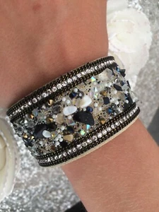 Idea Gn193 Neu Geschenk Armband Damen Manschette Navy Blau Strass Stein Reißverschluss Magnet - Bild 1 von 2