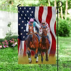 Horse Racing American Flag Garden Flag - House Flag - Picture 1 of 3