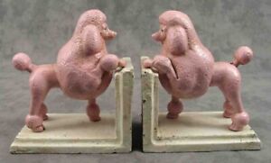 Pair Of Pink Standard Poodle Cast Iron Heavy Bookends Book Ends