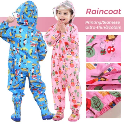 Kids Puddle Paddle Rain Suit Boys Girls 1 Piece Overalls Waterproof Splash NEW - Image 1 of 4