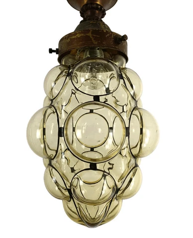 Caged pendant Art glass Ceiling Light Ali Baba Style Bubbled Glass Amber Brown V Cover