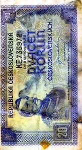 Europa, Checoslovaquia: 20 coronas 1945 - Imagen 1 de 2