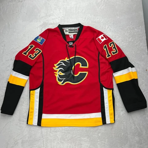 Reebok Johnny Gaudreau #13 Calgary Flames Authentic Home Jersey Sewn Size 52 Cover