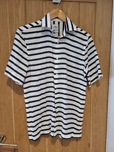 Mens Zara White Blue Stripe - Shiry Sleeve Shirt - Regular Fit - Small - Picture 1 of 5