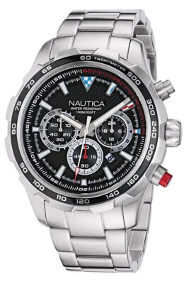 Mens Wristwatch NAUTICA NST NAPNSF301 Chrono Stainless Steel Black Sub 100mt - image 1 of 2