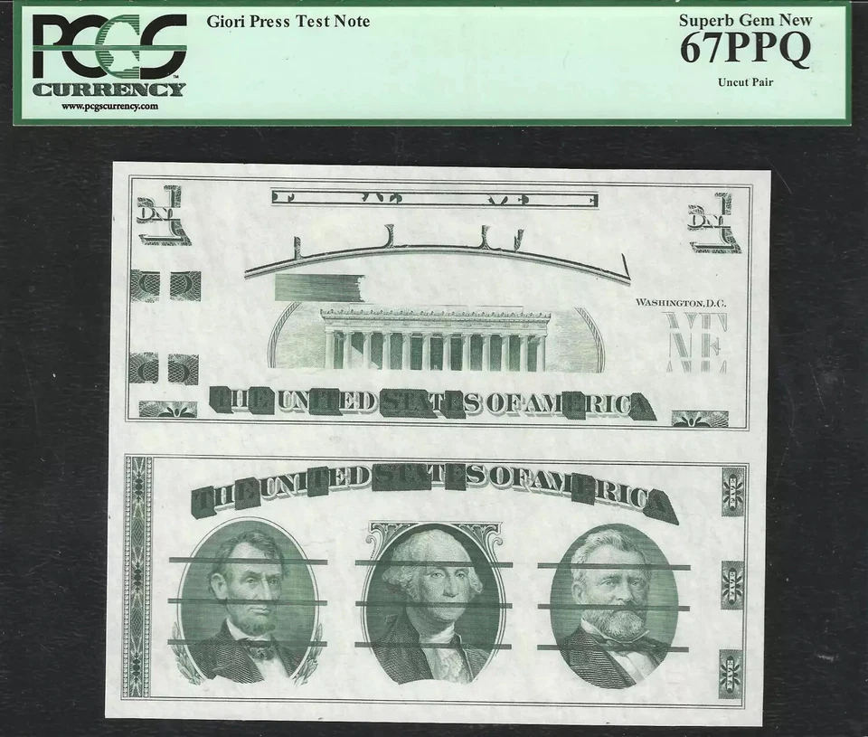 UNCUT PAIR: GIORI PRESS TEST NOTE Green Germany Test PCGS Superb Gem New 67 PPQ - Image 1 of 1