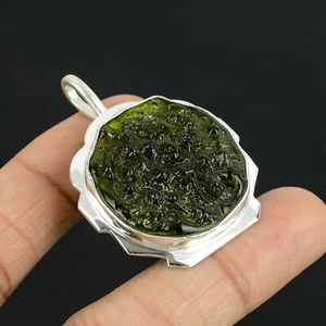 Moldavite Gemstone 925 Sterling Silver Jewelry Handmade Round Shaped Pendant - Picture 1 of 5