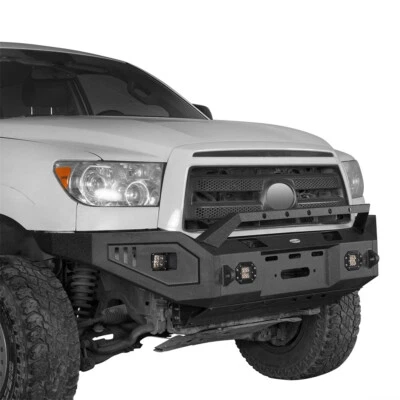 Parachoques delantero Fit Toyota Tundra 2007-2013 con placa de cabrestante y luces LED y placa de deslizamiento Foto 1 de 4