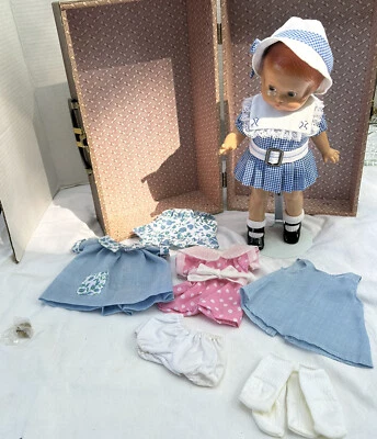 Effanbee Doll Co. Reproduction 12.5”  Patsy w 3 Extra Outfits & Trunk Case - Image 1 of 4