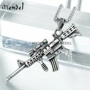 MENDEL Stainless Steel Army Cuerno de Chivo AK47 Machine Gun Pendant Necklace - Picture 1 of 5