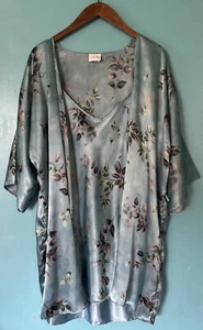 Vtg Second Skin Satin Floral Robe Peignoir Nightgown Babydoll L Secret Treasures - Picture 1 of 9