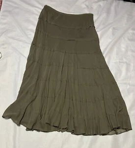 Falda Kate Hill Verde Oliva Seda Forrada en Niveles Cremallera Lateral Talla 8 Hasta la Rodilla - Imagen 1 de 7