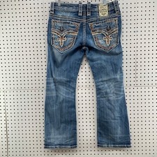Rock Revival Jeans Men's Size 34 Boot James Embroidered Bootcut Distressed 35X28
