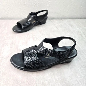 Sas Casual Low Heeled Sandals Sz 10.5 Black Croc Leather Open Toe Comfort Sandal - Picture 1 of 13