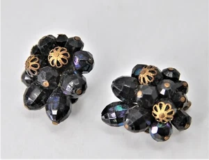 VINTAGE ESTATE SIGNED W GERMANY BEADED 1" CLIP ON EARRINGS Blue - Picture 1 of 2