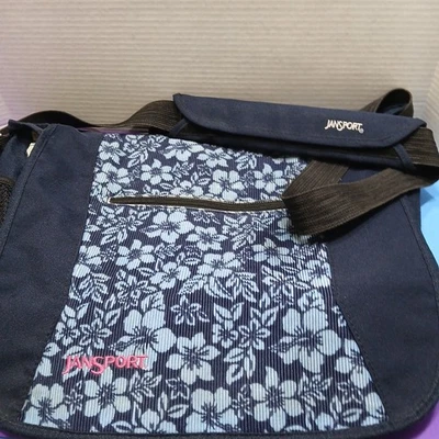 JanSport Bolso Mensajero Bandolera Estuche para Laptop Escuela Trabajo Hawaiano Flores Azul Marino Foto 1 de 4