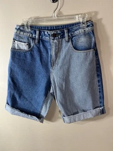 Pantalones Cortos de Denim Cintura Alta Cintura Azul Rayas Puños Cintura Talla 30 Verano Playa ASOS - Imagen 1 de 5