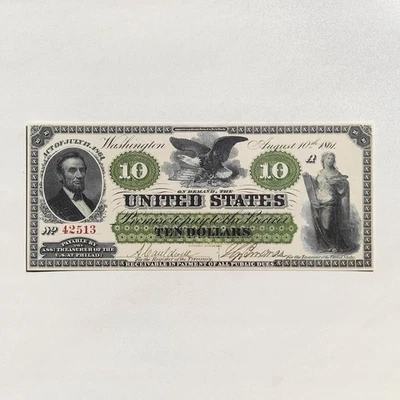 10 Dollars 1861 Philadelphia Demand Note Greenback Reproduction Banknote FrUS#7 - Image 1 of 4