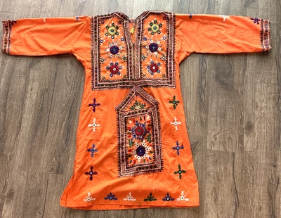 Asian Pakistan Indian Handmade Embroidered Orange Top - Image 1 of 4