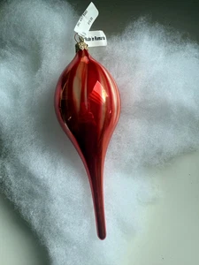 NEIMAN MARCUS Glass Christmas Ornament Drop Pendant Drop Finial Romania Red - Picture 1 of 3