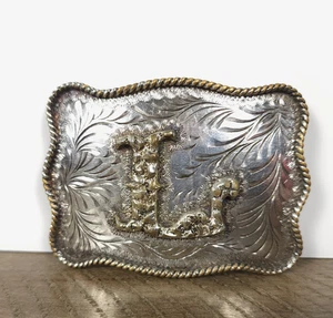 Initial Letter L Gold Silver Plated Western Belt Buckle Vintage - Picture 1 of 9