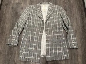 Escada X Neiman Marcus Germany Plaid Jacket Blazer Grey Pockets Size 42 Designer - Picture 1 of 8