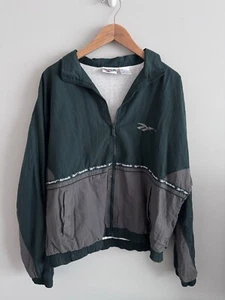 Vintage 80’s Reebok Cotton/Poly Zip Up Jacket Dark Green And Grey - Picture 1 of 5