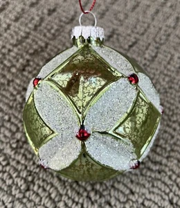 Quecksilber grün Glas Weihnachtsschmuck Kugel Kristall Glitzer Floral WUNDERSCHÖN - Bild 1 von 6