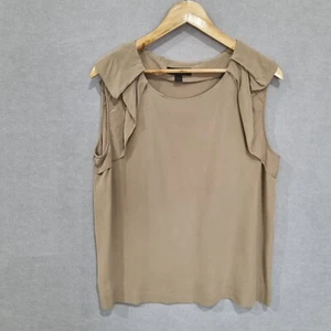 TRENERY Blouse Top L Beige Silk Breathable Office Uniform Business Luxury Drape - Picture 1 of 9
