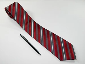 Men's BERGAMO NEW YORK Tie Necktie RED SKINNY METALLIC WHITE NARROW - Picture 1 of 4