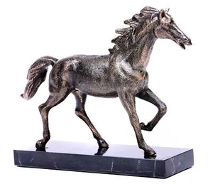Skulptur Pferd aus Eisen auf Marmor Sockel Figur Gaul Fohlen Pony Schimmel Reite - Bild 1 von 4
