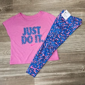 Nike Dri-Fit Graphic Tee & Legging 2 Piece Set Pink/Blue Girls Size 5 NWT - Picture 1 of 4