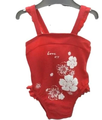 Tex  maillot de bain une pièce rouge motifs fleurs blanches bébé 18 mois - Photo 1/2