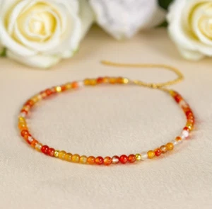 Delicate Red Agate 2mm Round Bracelet Fire Agate Healing Crystal Bracelet Gift - Picture 1 of 3