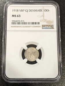 1918 VBP GJ MS63 Denmark Silver 10 Ore KM 818.1 - Picture 1 of 2