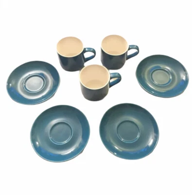 Lot Of  3 Cups With 4 Saucers Blue Porcelain Coffee Tea - Image 1 of 4