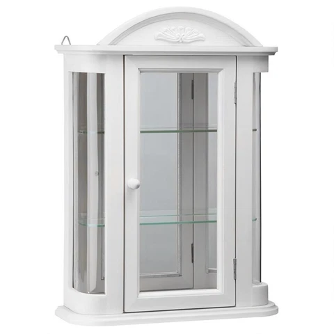 24" Antique Replica White Display Case European Hardwood Wall Curio Cabinet Cover