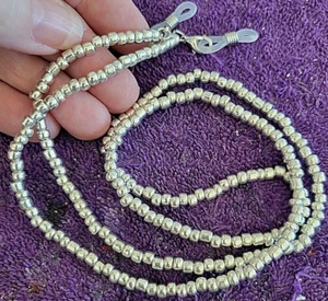 Eyeglasses Lanyard Glass Beaded 27" Liquid Silver Color Beaded Glasses Chain - Picture 1 of 5