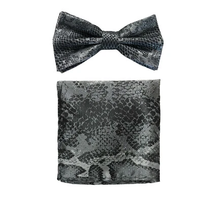 Conjunto de pajarita y pañuelo preatado de microfibra para hombre estampado animal gris boda formal Foto 1 de 4