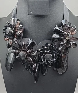 P.A.R.O.S.H. Runway Crystal Floral Bib Necklace Grosgrain Ribbon Made In Italy - Picture 1 of 19