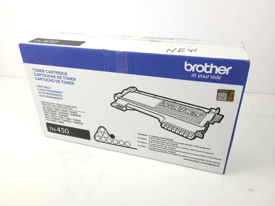 Cartucho de toner preto genuíno Brother TN450 de alto rendimento NOVO fechado - Imagem 1 de 4