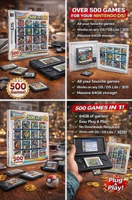 500 in 1 Nintendo DS 3DS Game Card 64GB Super Combo Plug & Play DS Lite